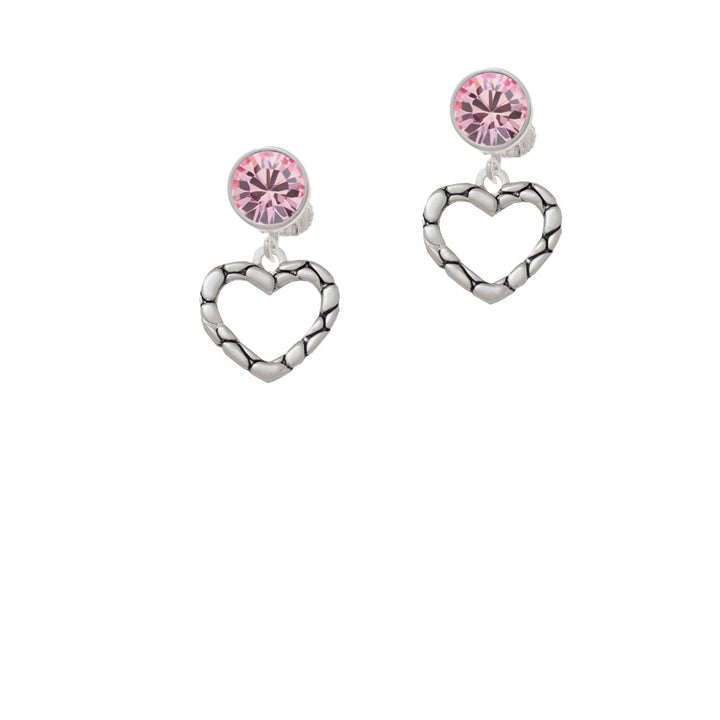 Open Pebble Heart Crystal Clip On Earrings Image 4