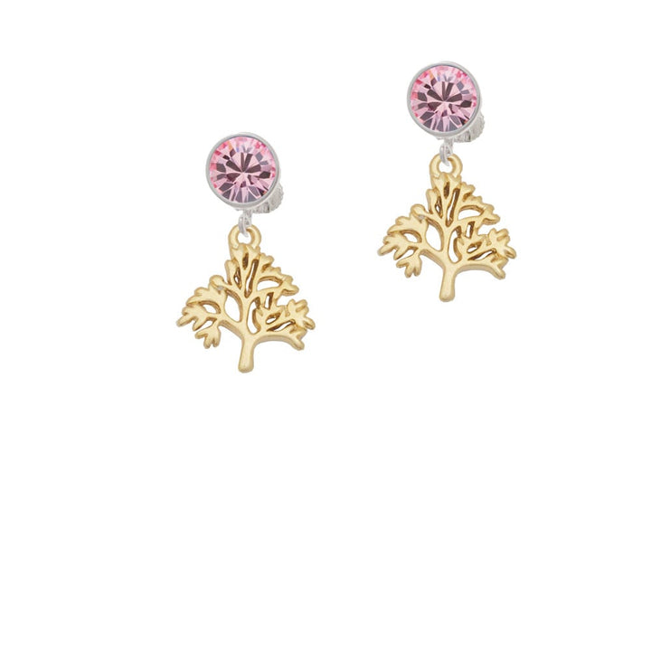 Gold Tone Medium Tree of Life Crystal Clip On Earrings Image 1