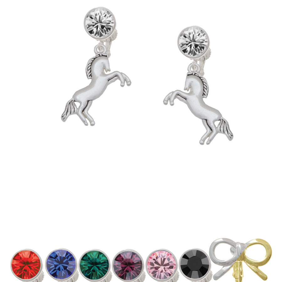 Small Rearing Horse Crystal Clip On Earrings Image 1