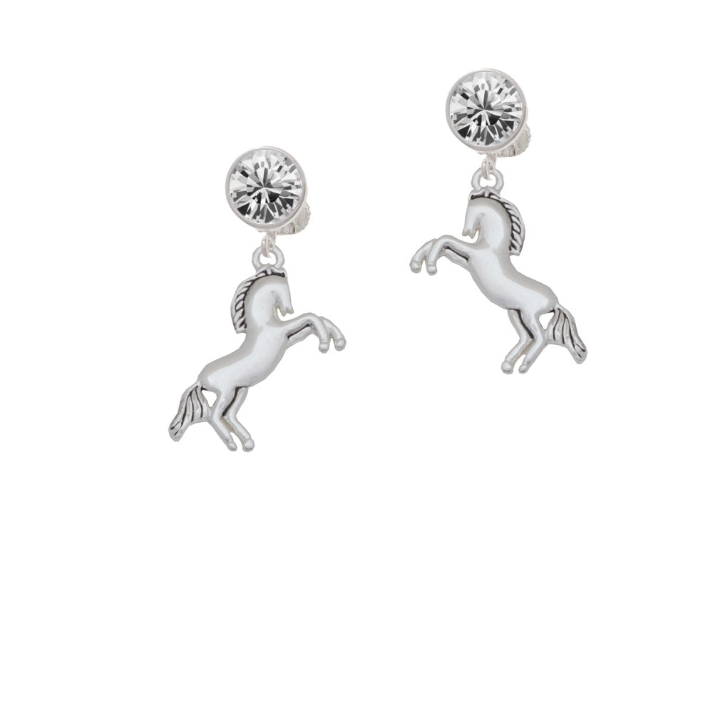 Small Rearing Horse Crystal Clip On Earrings Image 2