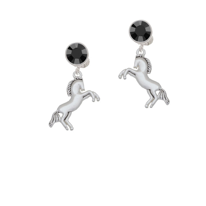 Small Rearing Horse Crystal Clip On Earrings Image 3