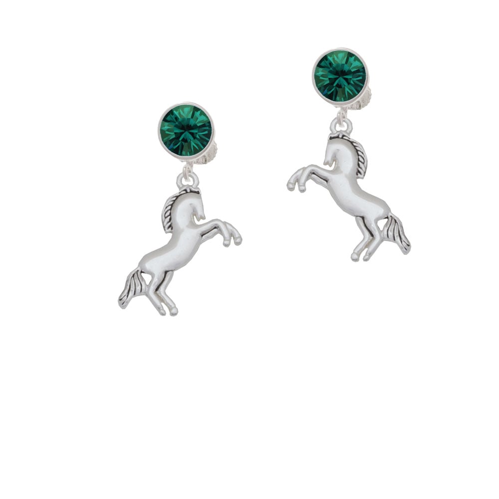 Small Rearing Horse Crystal Clip On Earrings Image 1