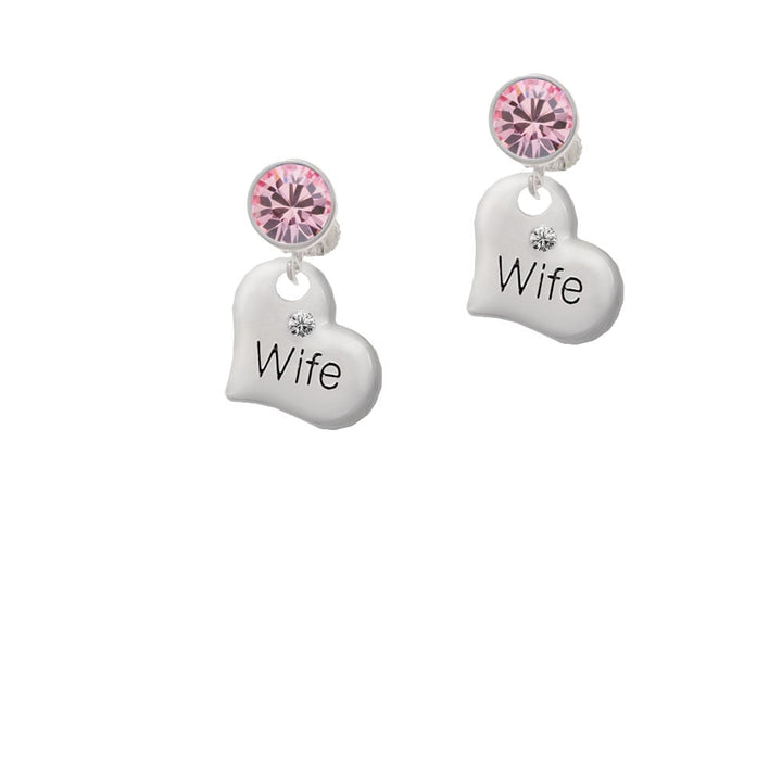 Large Wife Heart Crystal Clip On Earrings Image 1