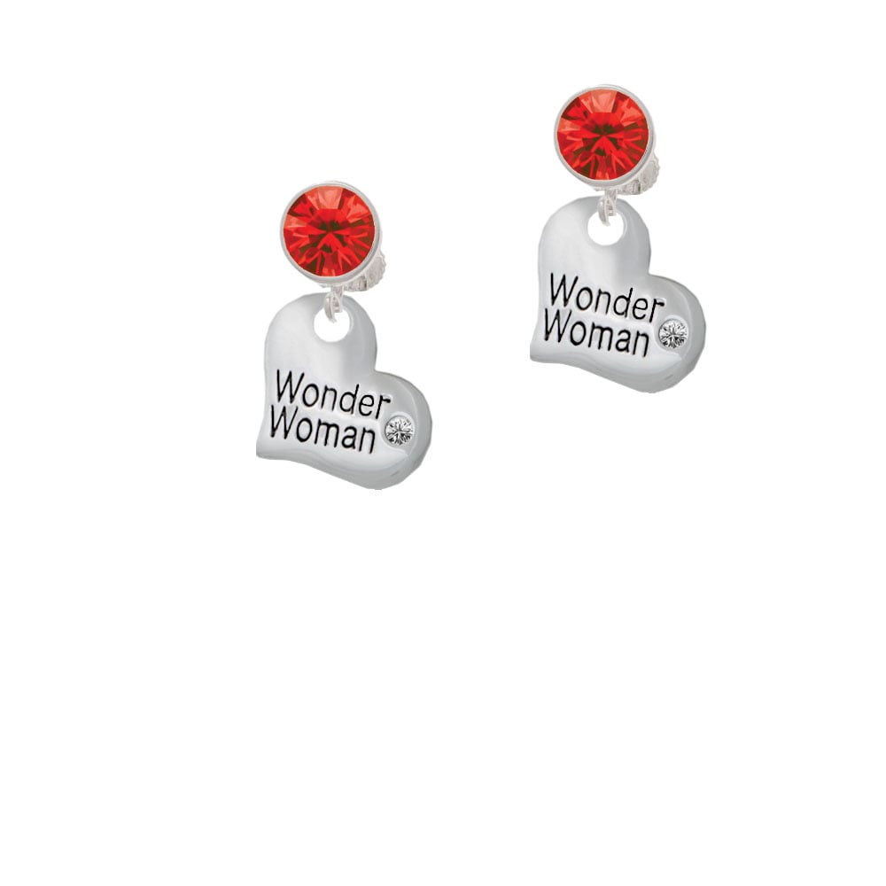 Large Wonder Woman Heart Crystal Clip On Earrings Image 4