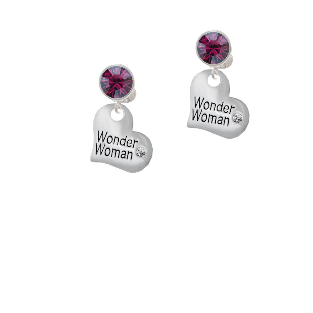 Large Wonder Woman Heart Crystal Clip On Earrings Image 8