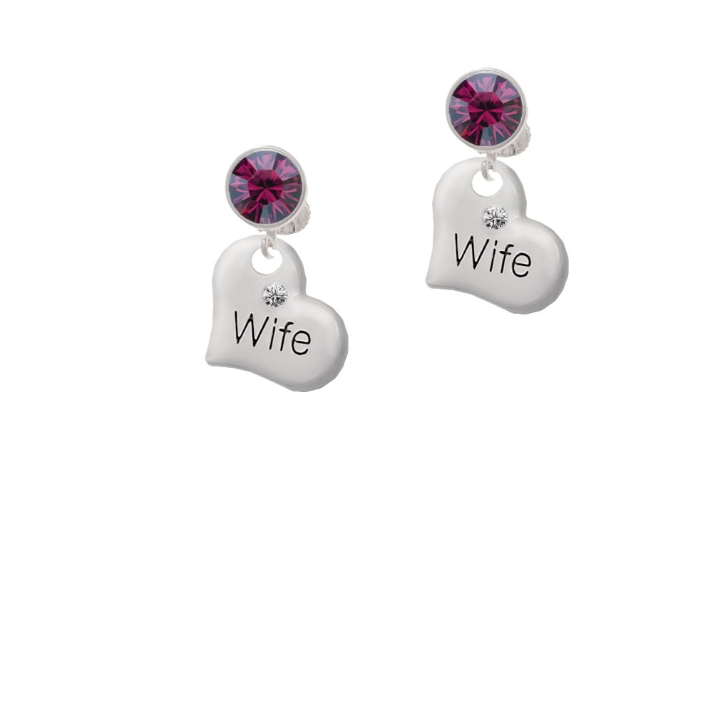 Large Wife Heart Crystal Clip On Earrings Image 8