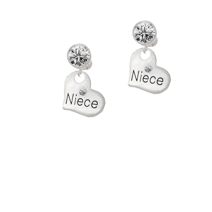 Large Niece Heart Crystal Clip On Earrings Image 1