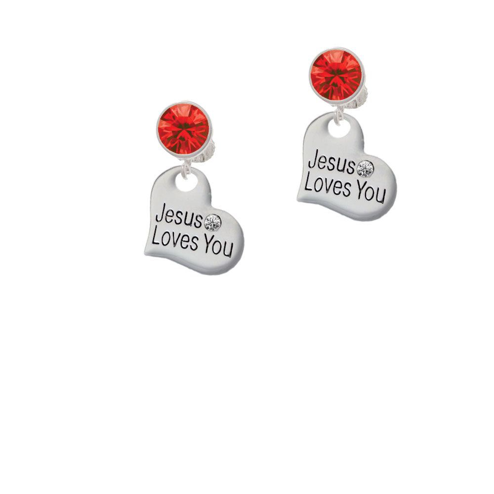 Large Jesus Loves You Heart Crystal Clip On Earrings Image 4