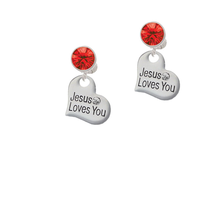 Large Jesus Loves You Heart Crystal Clip On Earrings Image 4