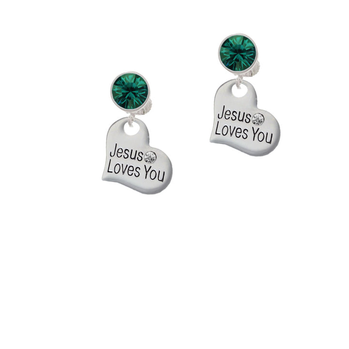 Large Jesus Loves You Heart Crystal Clip On Earrings Image 6