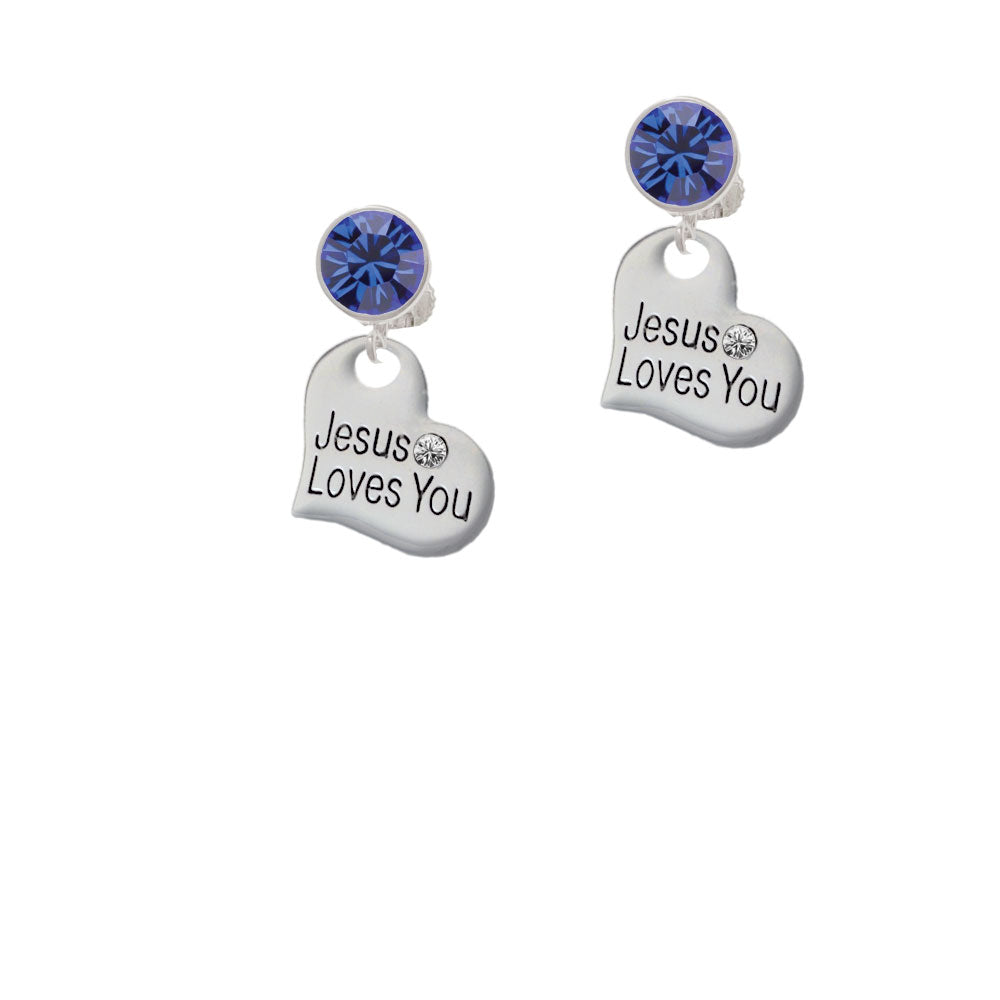 Large Jesus Loves You Heart Crystal Clip On Earrings Image 7