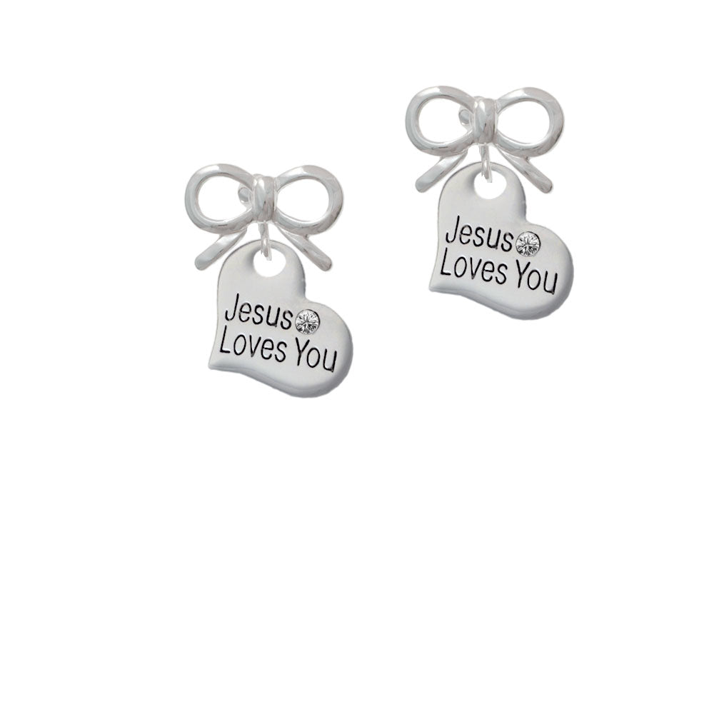 Large Jesus Loves You Heart Crystal Clip On Earrings Image 9