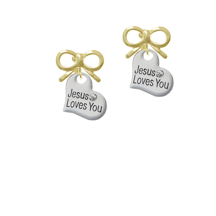 Large Jesus Loves You Heart Crystal Clip On Earrings Image 10