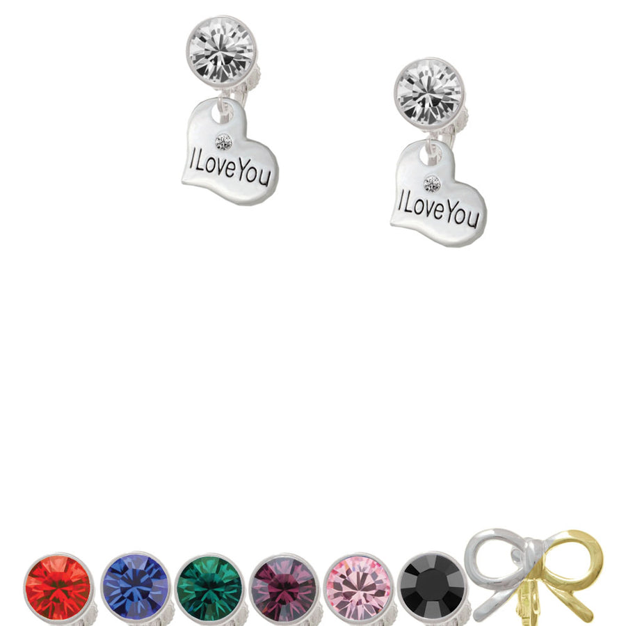 Small I Love You Heart Crystal Clip On Earrings Image 1