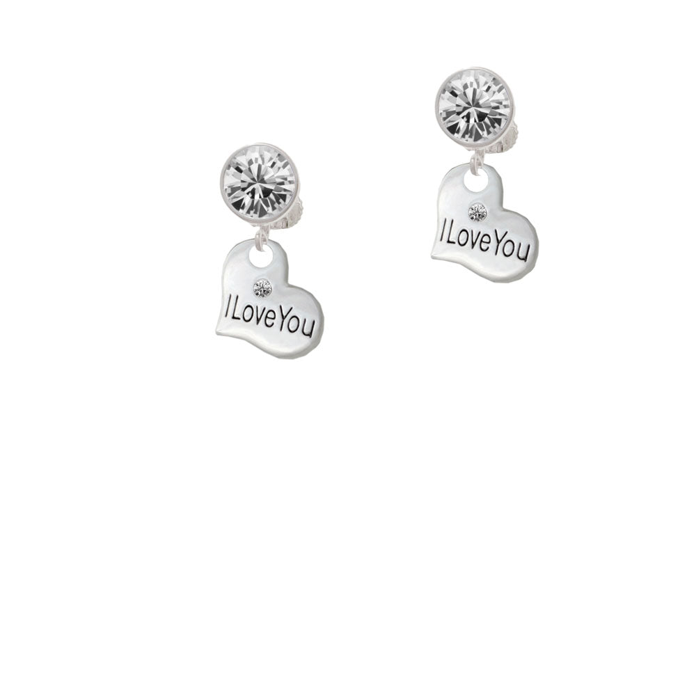 Small I Love You Heart Crystal Clip On Earrings Image 2