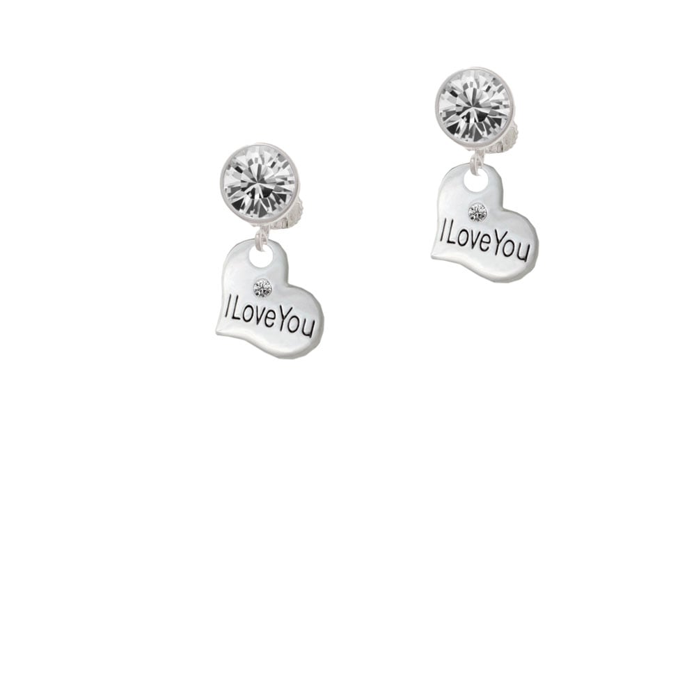 Small I Love You Heart Crystal Clip On Earrings Image 1