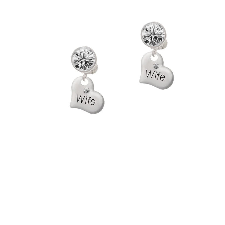 Small Wife Heart Crystal Clip On Earrings Image 2