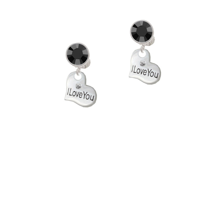 Small I Love You Heart Crystal Clip On Earrings Image 3