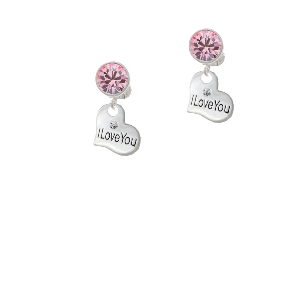 Small I Love You Heart Crystal Clip On Earrings Image 1