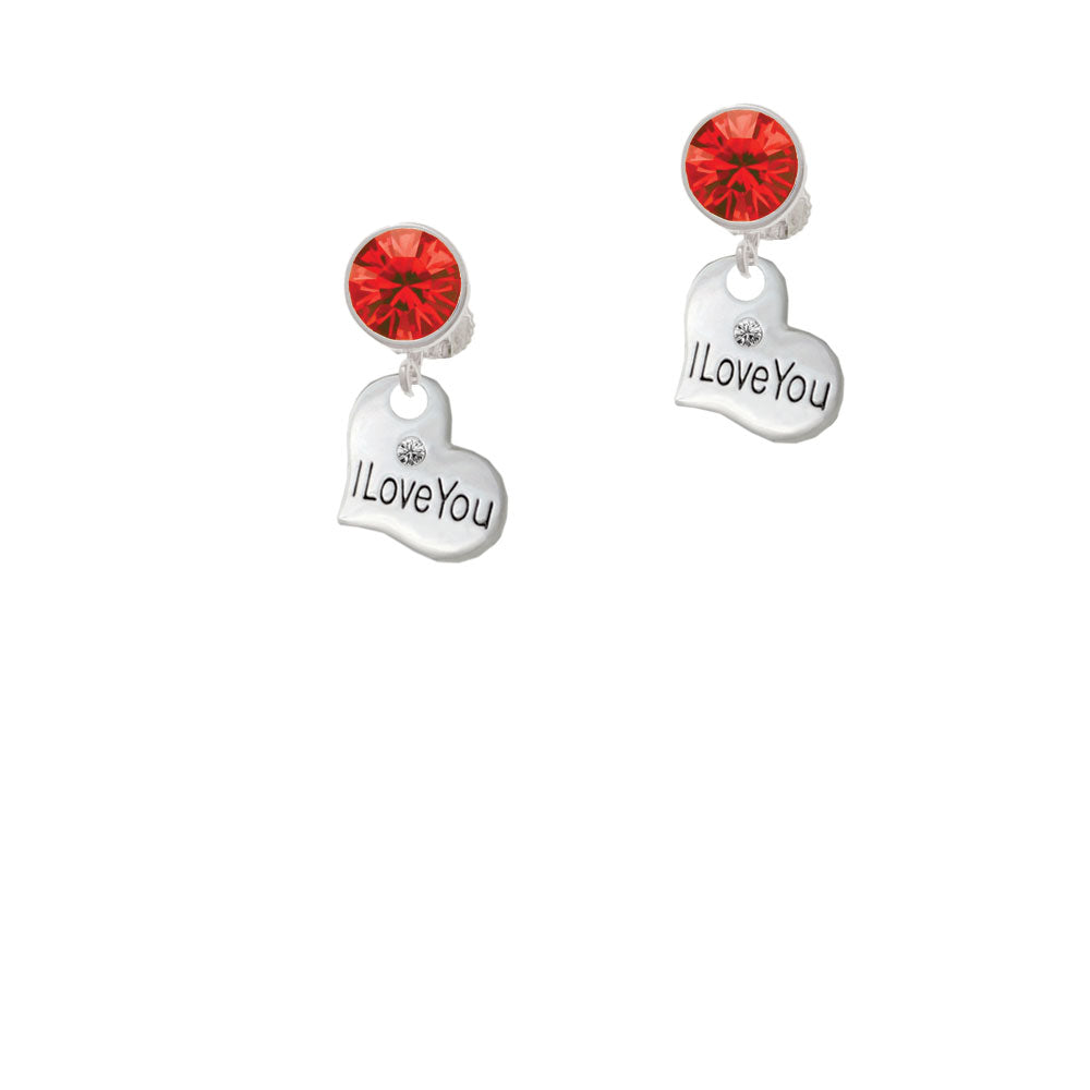 Small I Love You Heart Crystal Clip On Earrings Image 4