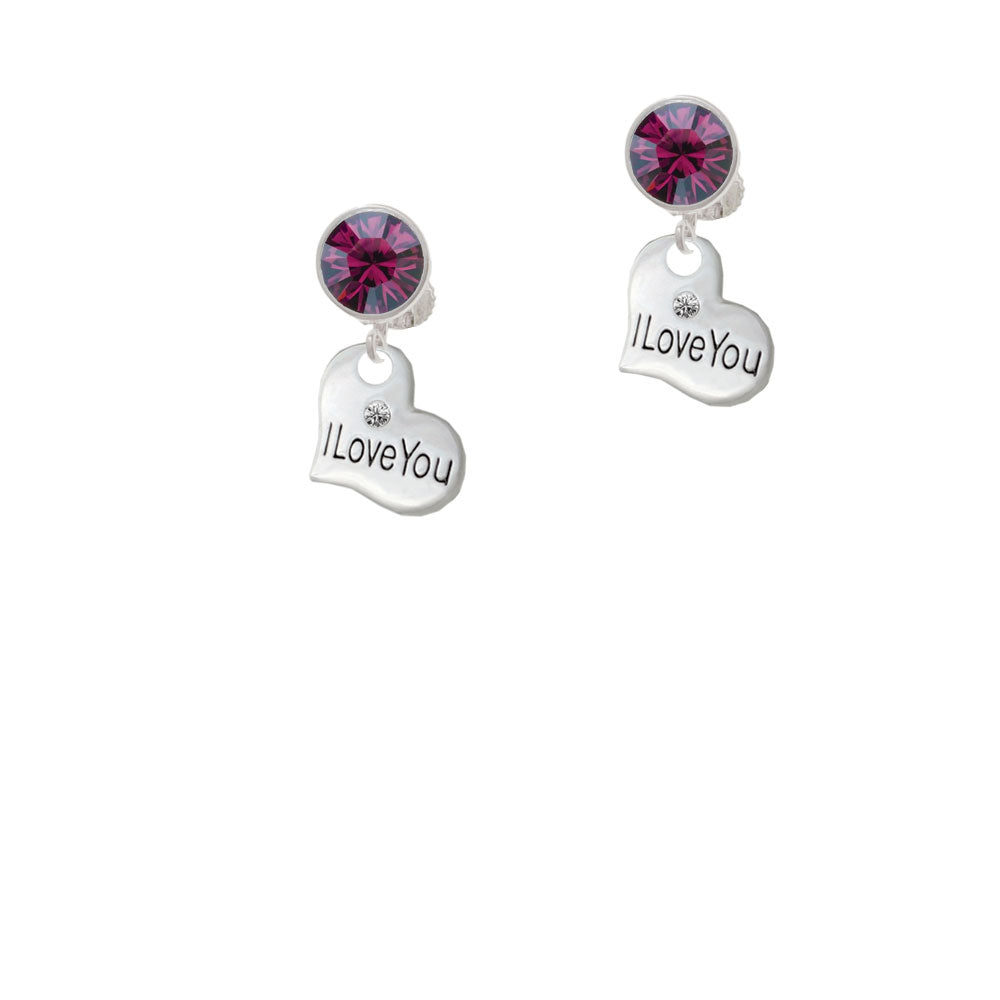 Small I Love You Heart Crystal Clip On Earrings Image 8