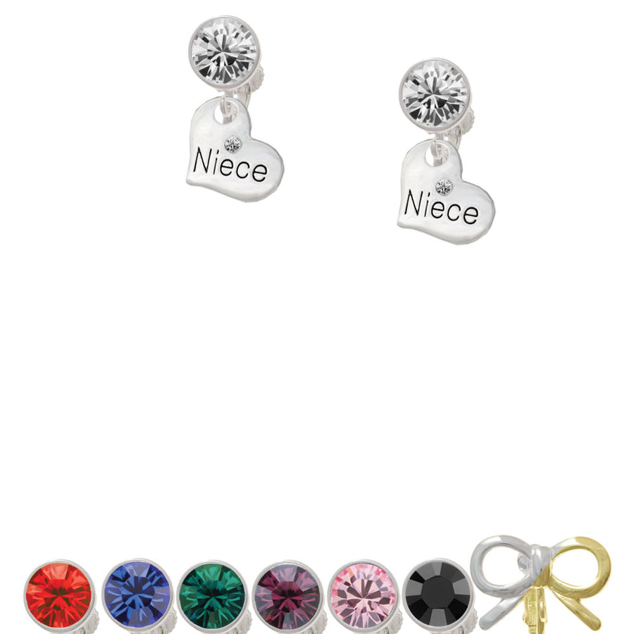 Small Niece Heart Crystal Clip On Earrings Image 1