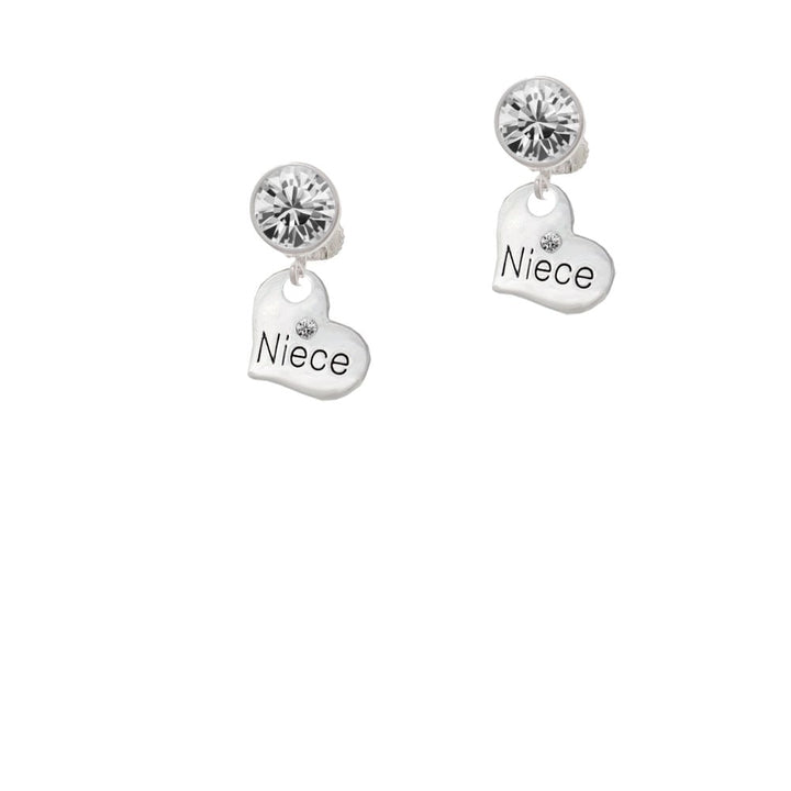 Small Niece Heart Crystal Clip On Earrings Image 2