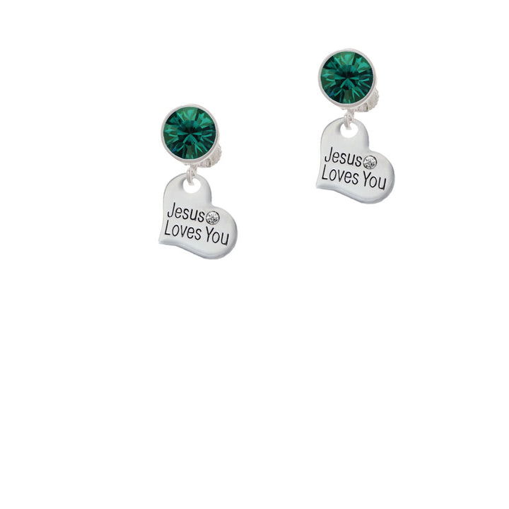 Small Jesus Loves You Heart Crystal Clip On Earrings Image 6