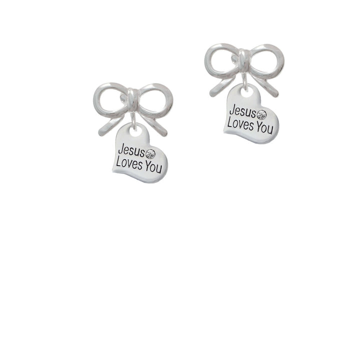 Small Jesus Loves You Heart Crystal Clip On Earrings Image 9