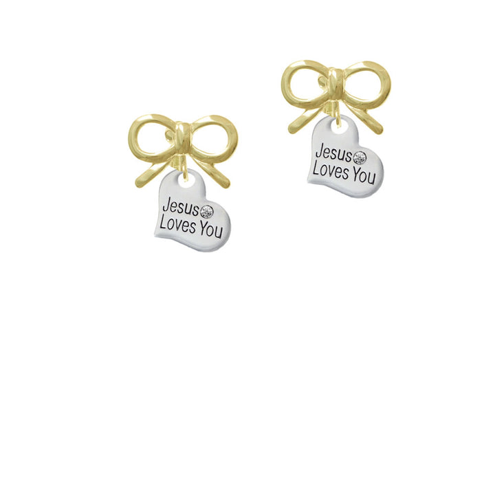 Small Jesus Loves You Heart Crystal Clip On Earrings Image 10