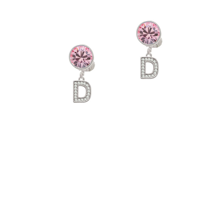 Small Crystal Initial - D - Crystal Clip On Earrings Image 4