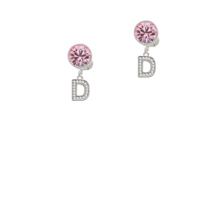 Small Crystal Initial - D - Crystal Clip On Earrings Image 1