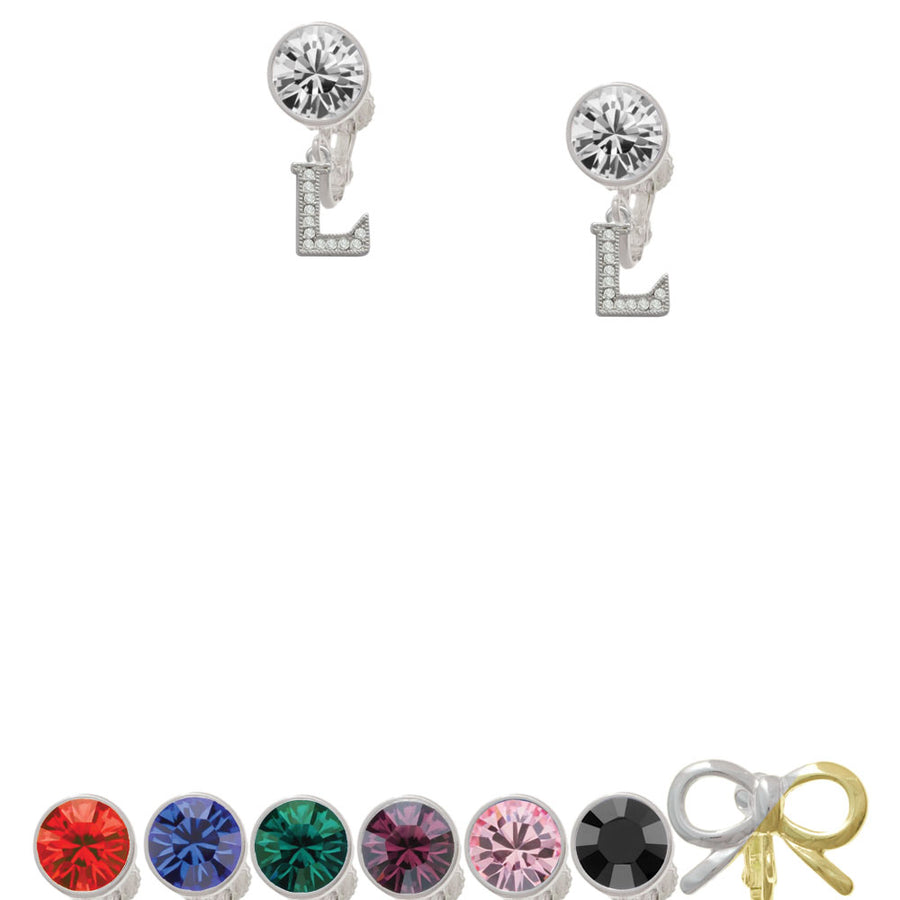 Small Crystal Initial - L - Crystal Clip On Earrings Image 1