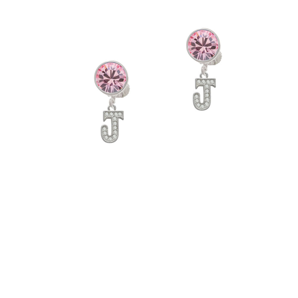 Small Crystal Initial - J - Crystal Clip On Earrings Image 4