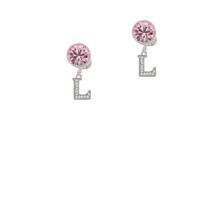 Small Crystal Initial - L - Crystal Clip On Earrings Image 4