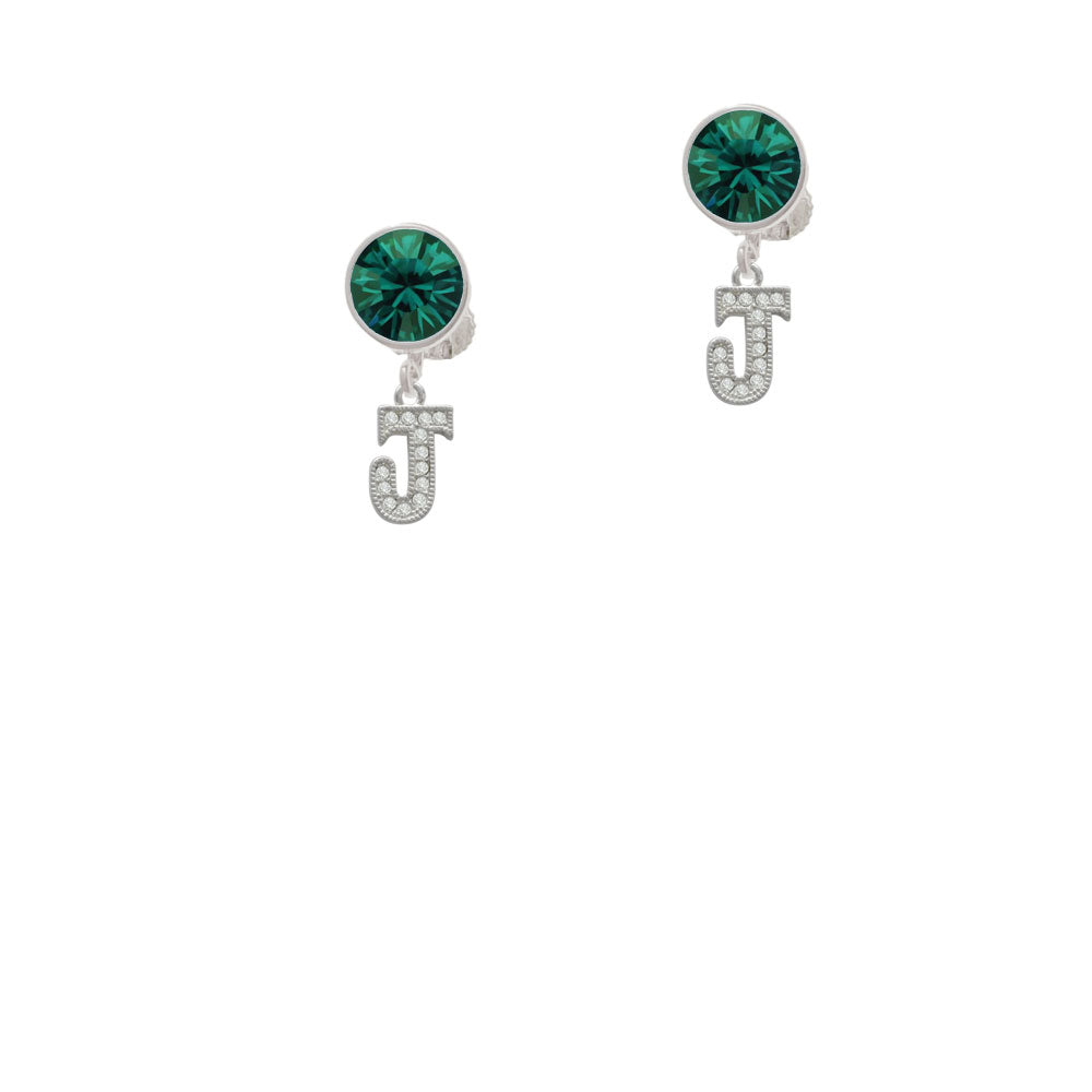 Small Crystal Initial - J - Crystal Clip On Earrings Image 6