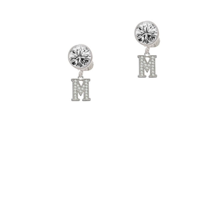 Small Crystal Initial - M - Crystal Clip On Earrings Image 2