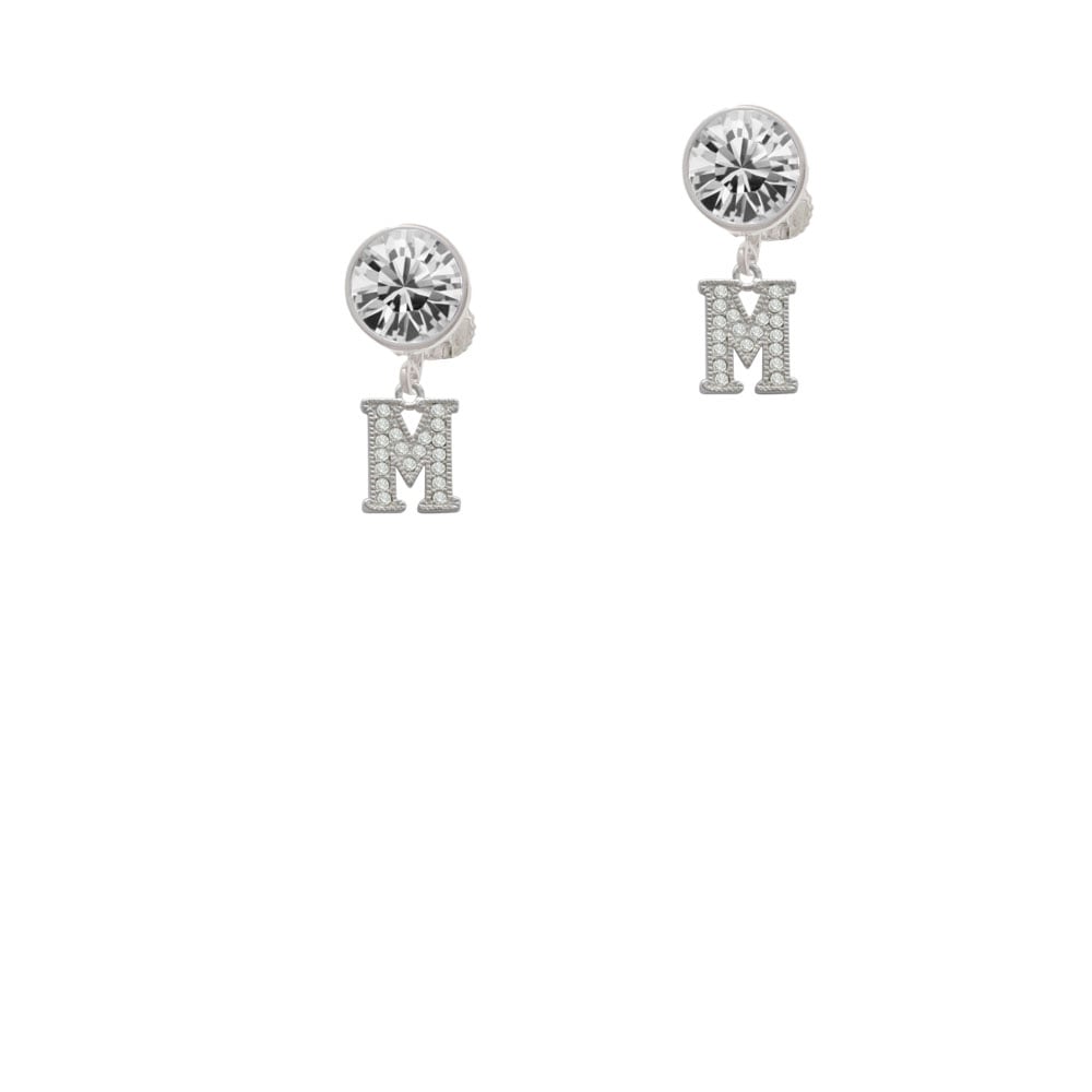 Small Crystal Initial - M - Crystal Clip On Earrings Image 1