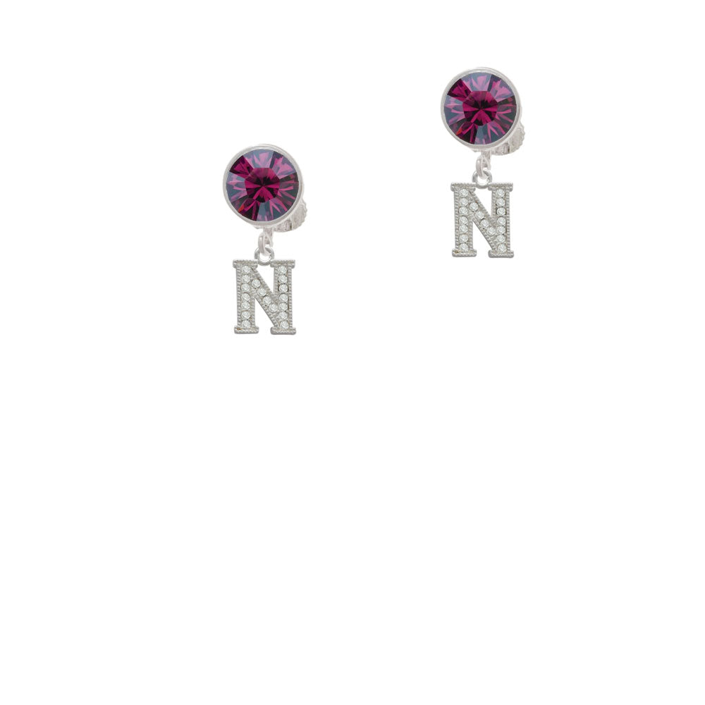 Small Crystal Initial - N - Crystal Clip On Earrings Image 8