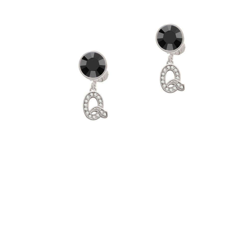 Small Crystal Initial - Q - Crystal Clip On Earrings Image 3