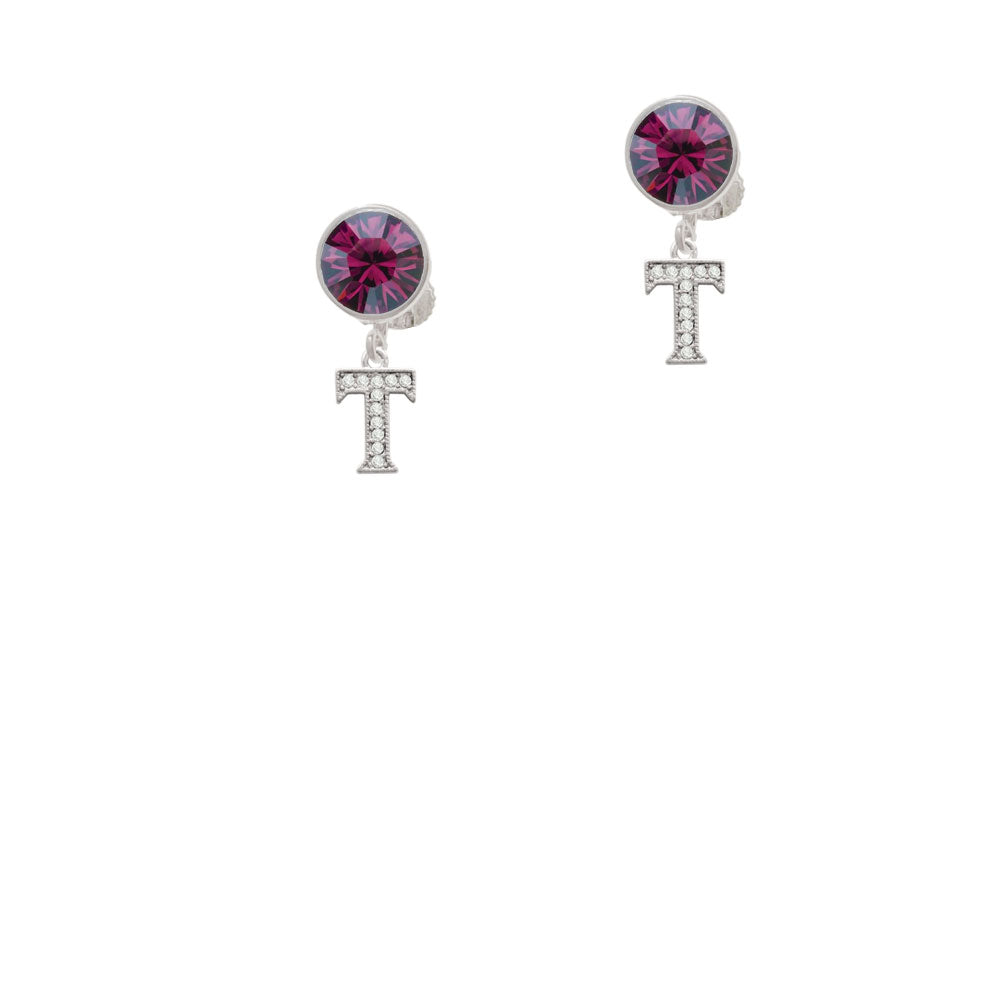 Small Crystal Initial - T - Crystal Clip On Earrings Image 8