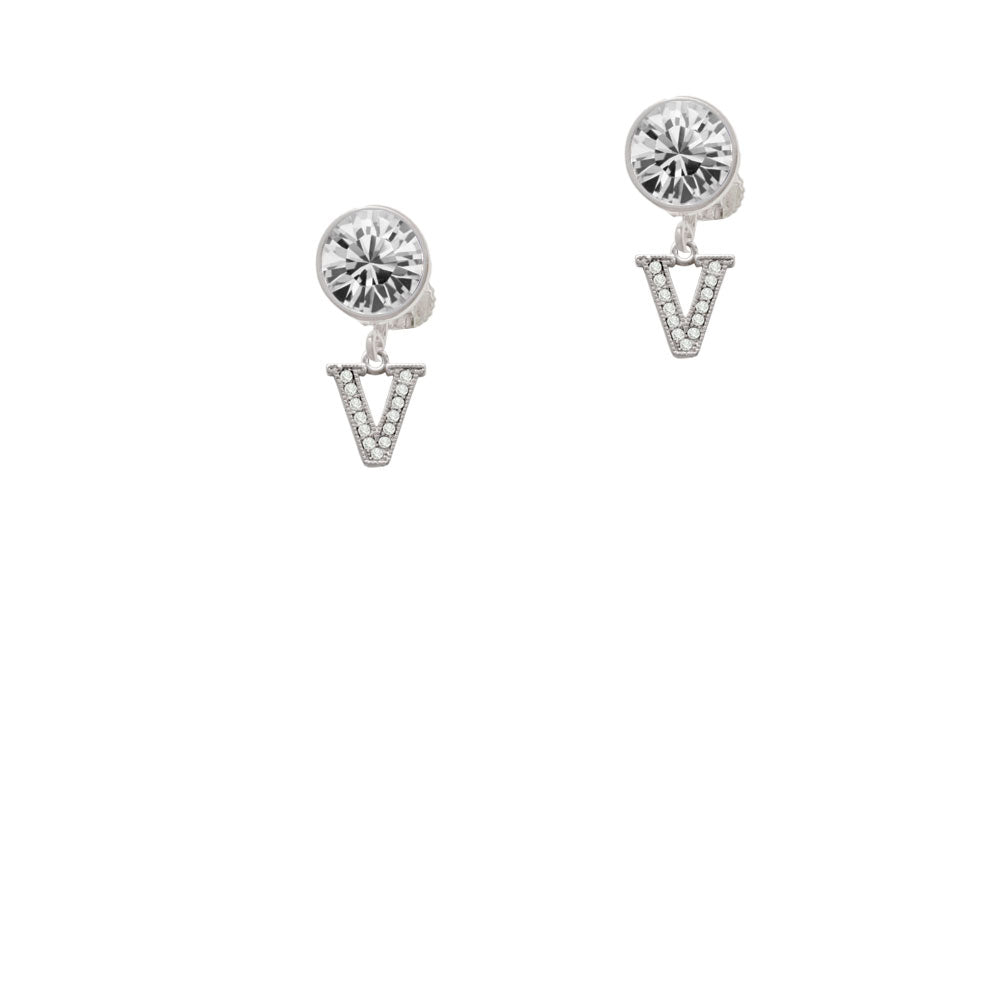 Small Crystal Initial - V - Crystal Clip On Earrings Image 2