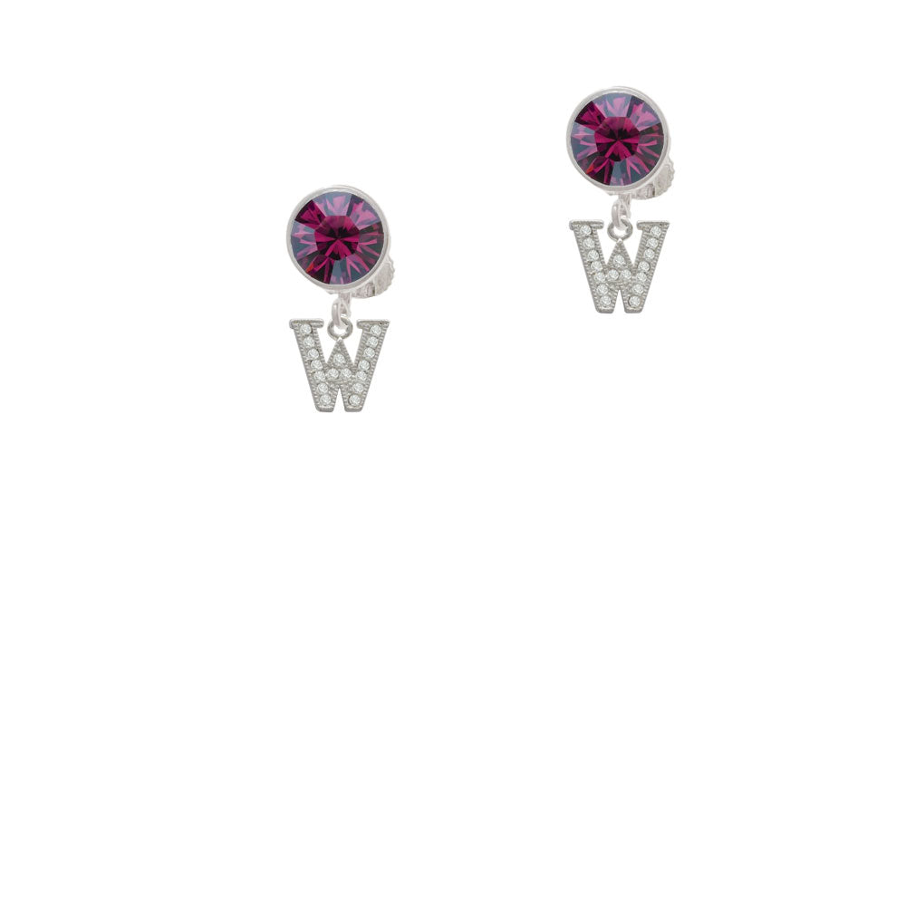 Small Crystal Initial - W - Crystal Clip On Earrings Image 8