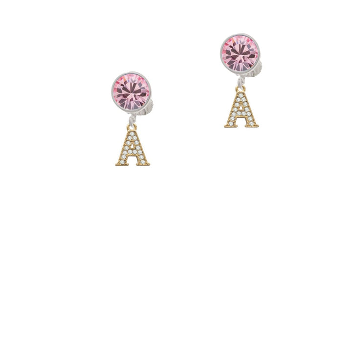 Gold Tone Small Crystal Initial - A - Crystal Clip On Earrings Image 1