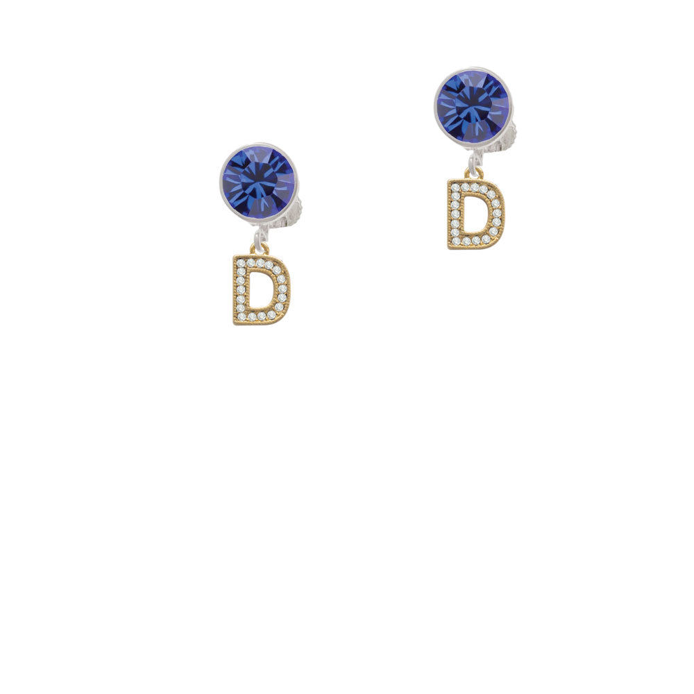 Gold Tone Small Crystal Initial - D - Crystal Clip On Earrings Image 7