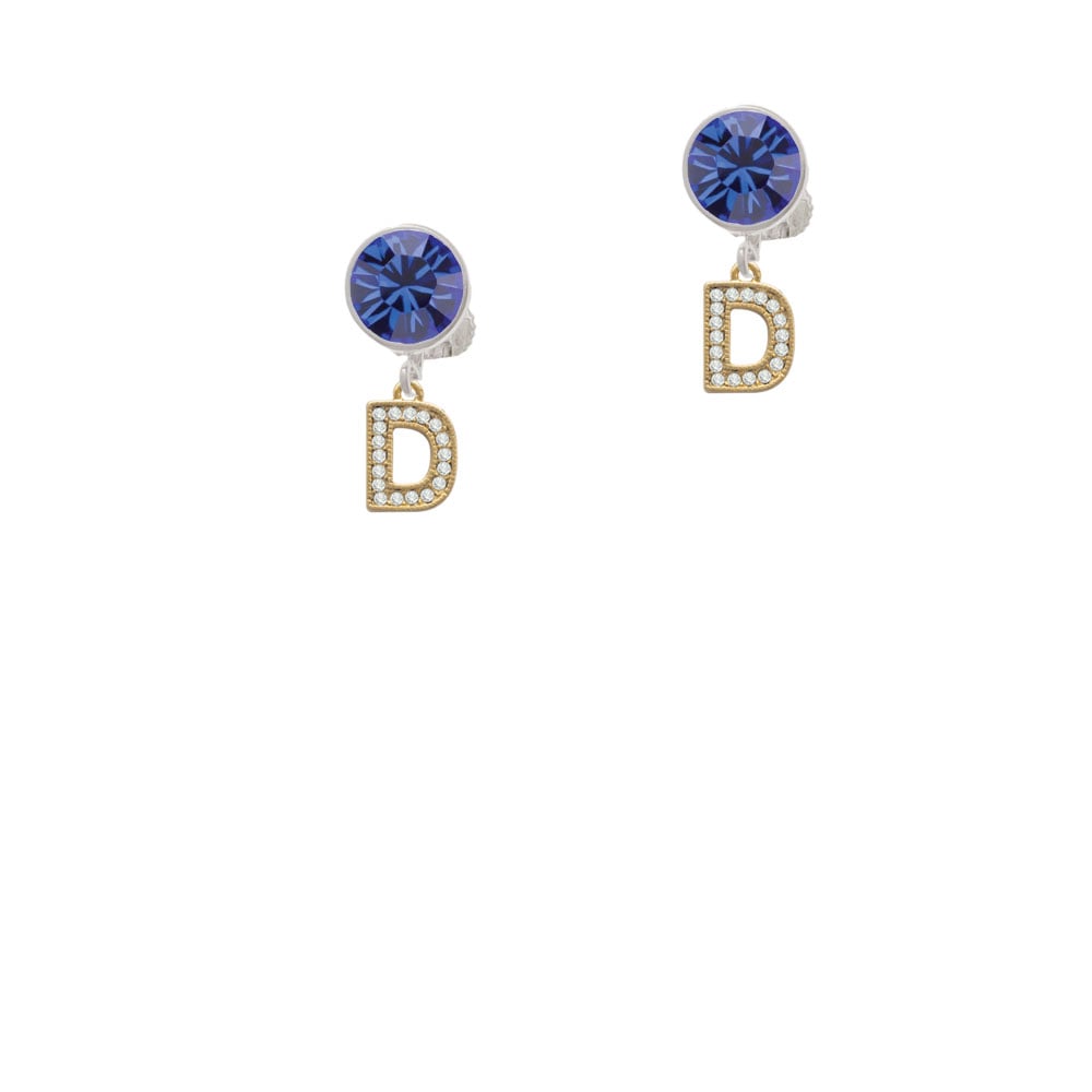 Gold Tone Small Crystal Initial - D - Crystal Clip On Earrings Image 1