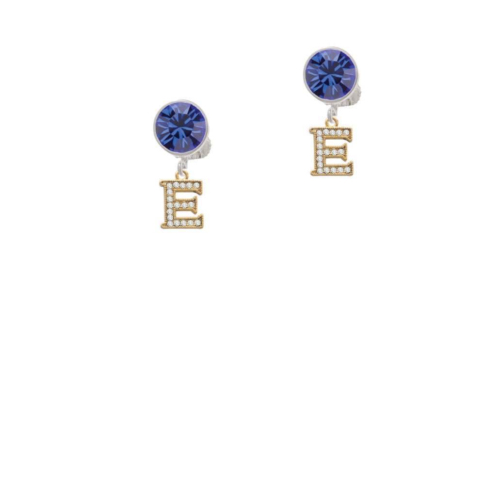 Gold Tone Small Crystal Initial - E - Crystal Clip On Earrings Image 7