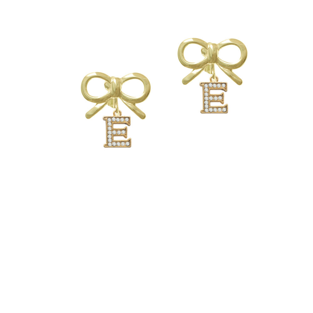 Gold Tone Small Crystal Initial - E - Crystal Clip On Earrings Image 10