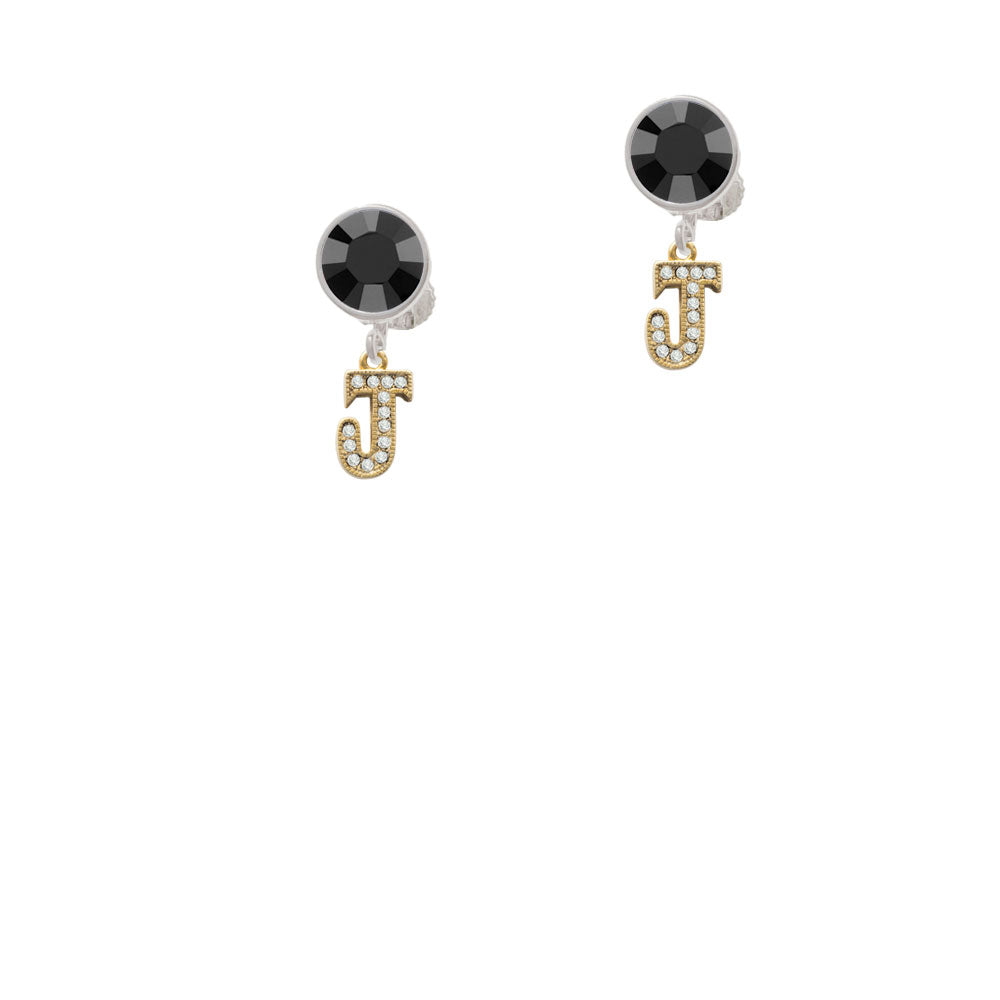 Gold Tone Small Crystal Initial - J - Crystal Clip On Earrings Image 3