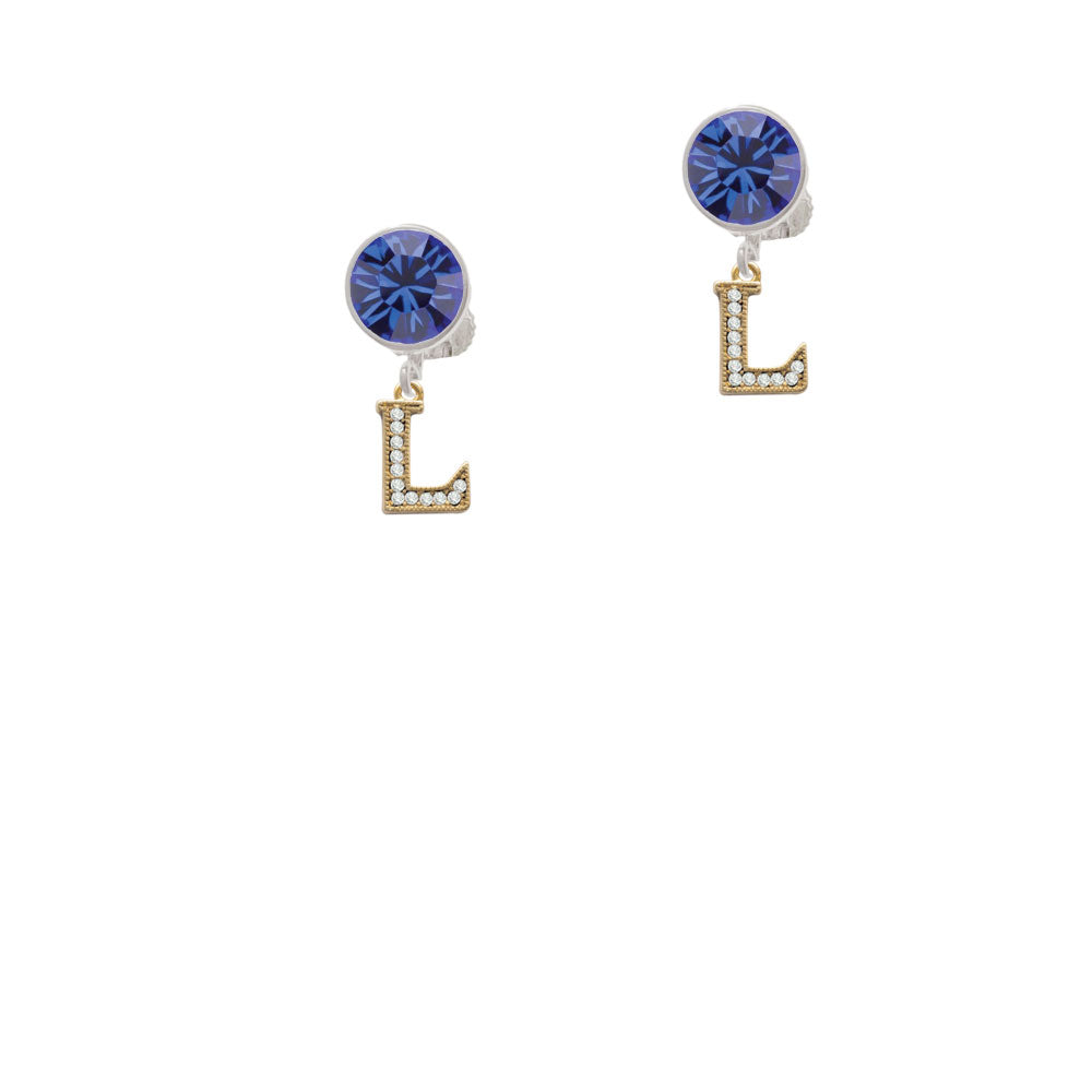 Gold Tone Small Crystal Initial - L - Crystal Clip On Earrings Image 7